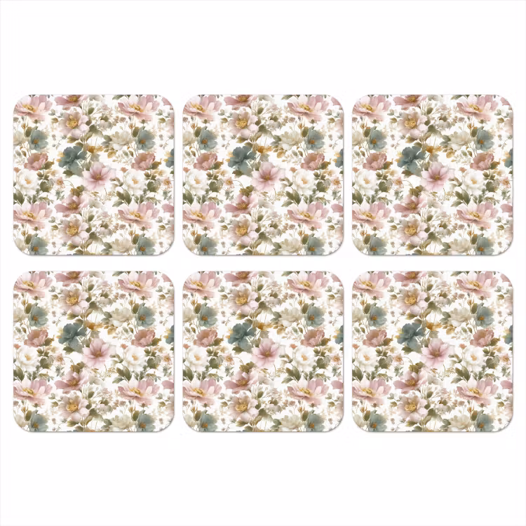 Bloemen - Patroon - Pastel onderzetter kurk middel 366 -3d