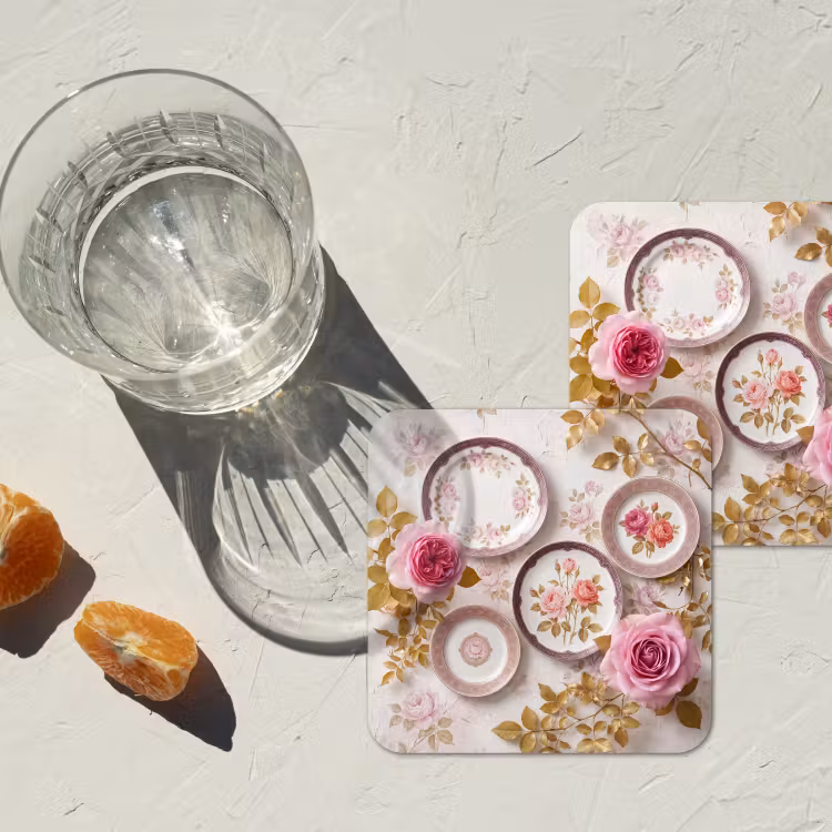 Bloemen - Patroon - Vintage - Roze - Decoratie onderzetter kurk middel -sfeer4