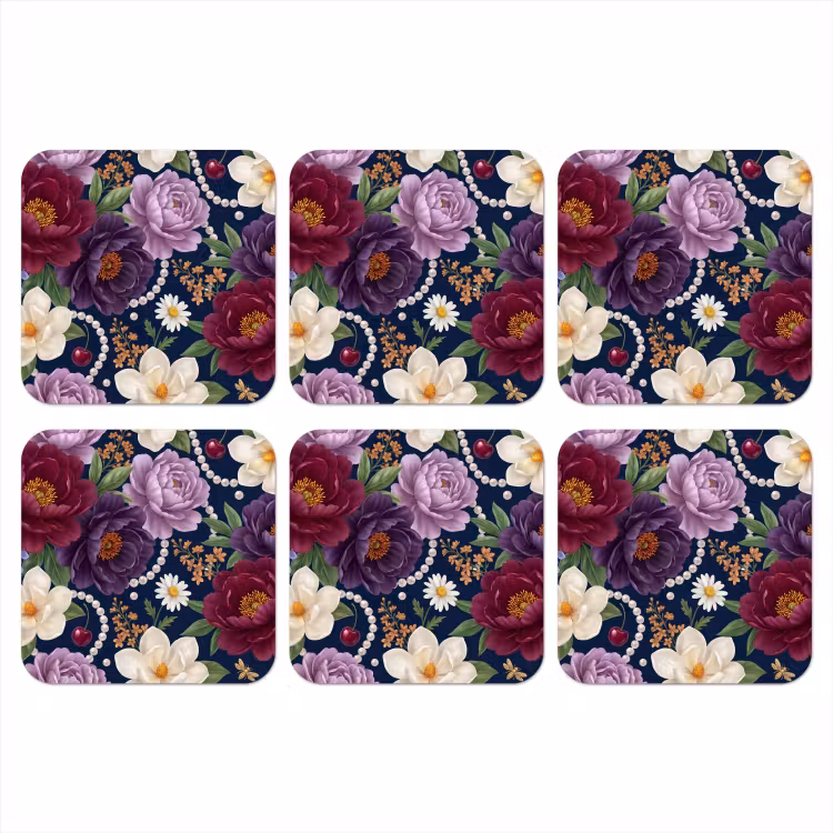 Bloemen - Parels - Decoratie - Modern - Blauw onderzetter kurk middel -3d