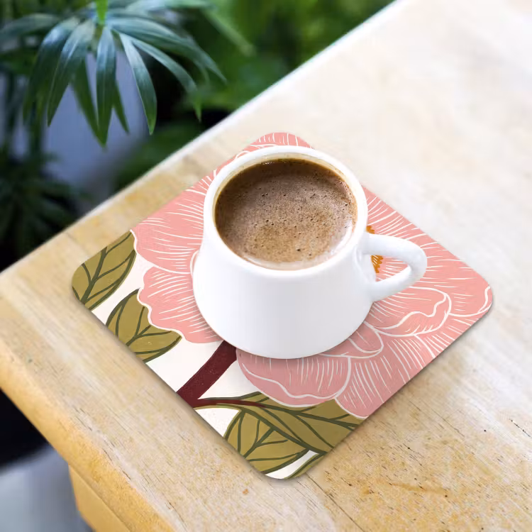 Coaster - Flowers - Pink - Illustration - Bloemen - Roze - Illustratie onderzetter kurk middel
