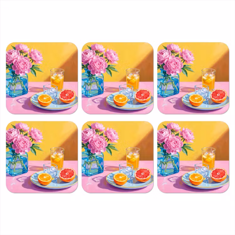 Coaster - Flowers - Pink - Modern - Bloemen - Roze - Modern onderzetter kurk middel