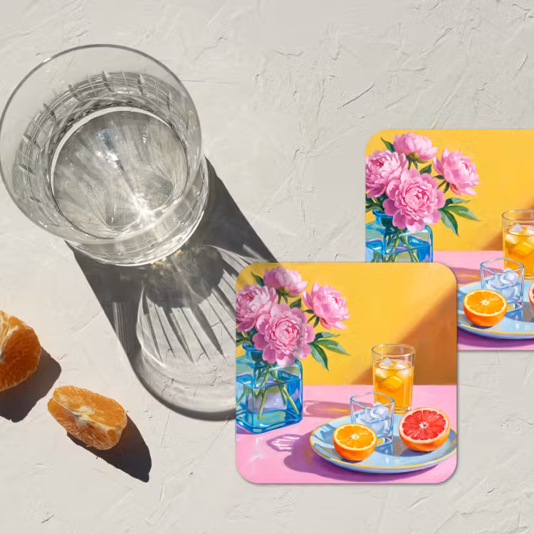 Coaster - Flowers - Pink - Modern - Bloemen - Roze - Modern onderzetter kurk middel