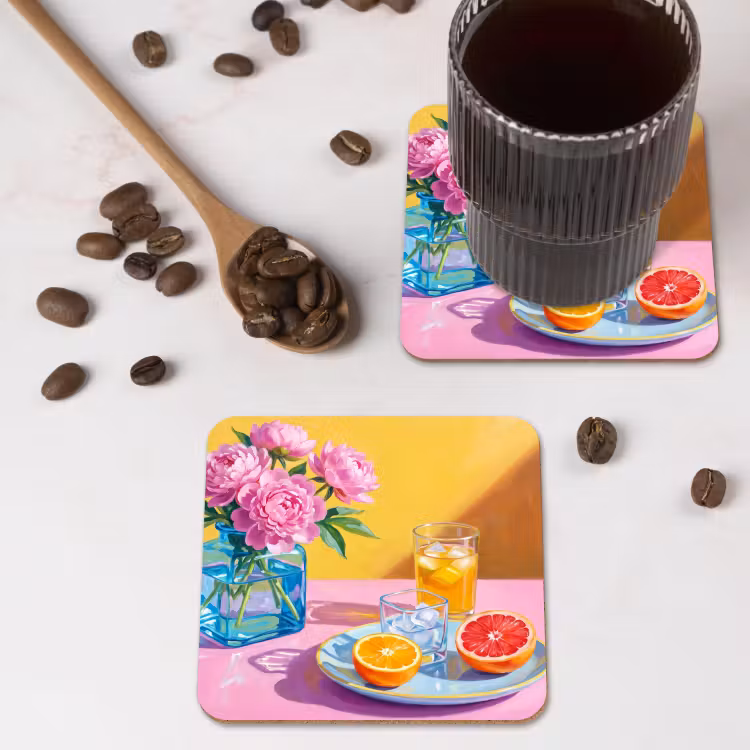 Coaster - Flowers - Pink - Modern - Bloemen - Roze - Modern onderzetter kurk middel