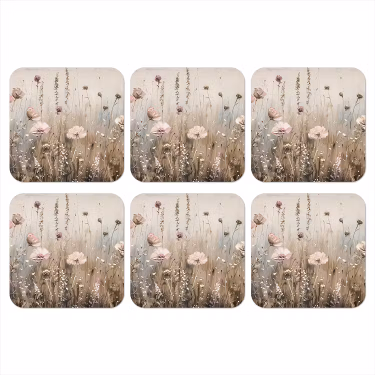 Bloemen - Roze - Modern - Beige onderzetter kurk middel -3d