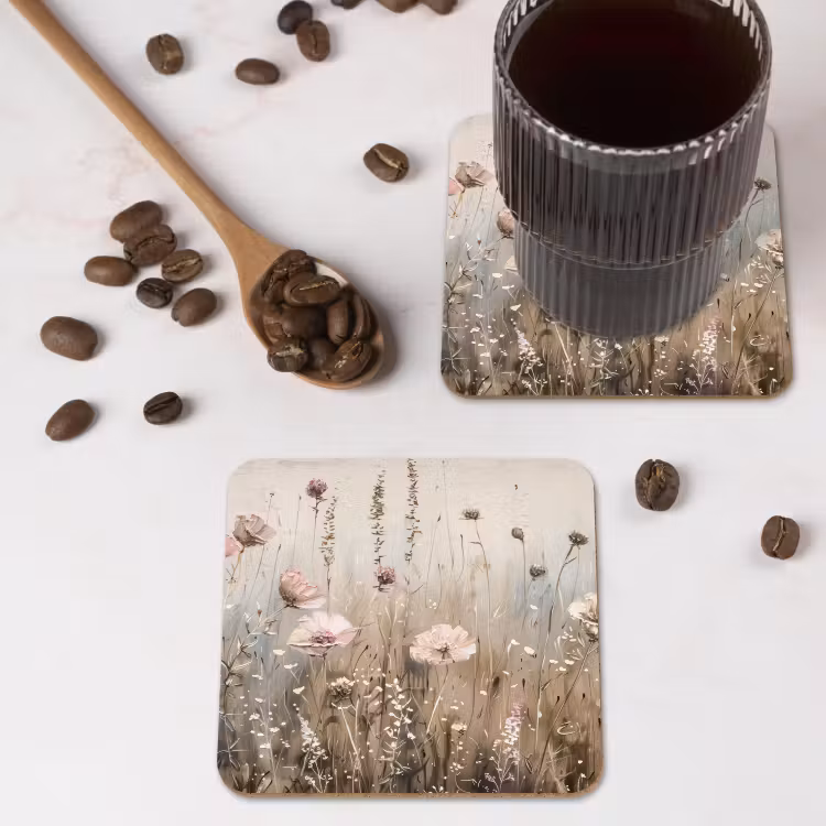Bloemen - Roze - Modern - Beige onderzetter kurk middel -sfeer2
