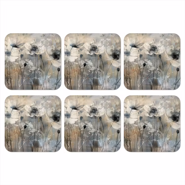 Bloemen - Planten - Grijs - Abstract onderzetter kurk middel -3d