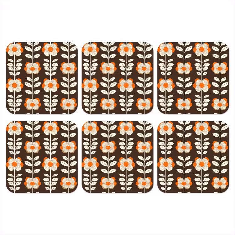 Bloemen - Retro - Bruin onderzetter kurk middel 366 -3d
