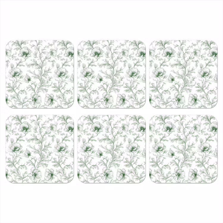 Bloemen - Getekend - Groen onderzetter kurk middel 366 -3d