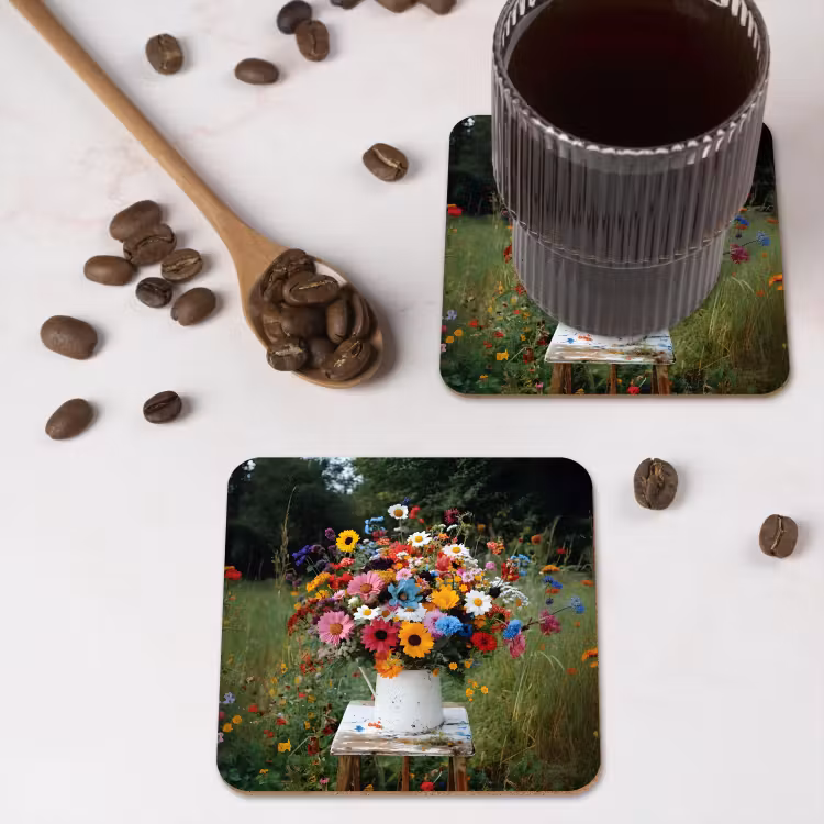 Bloemen - Krukje - Gieter - Veld onderzetter kurk middel -sfeer2