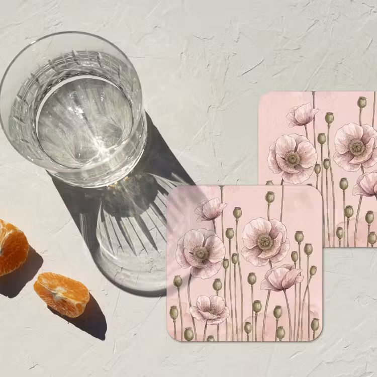 Bloemen - Zomer - Natuur - Aquarel - Roze onderzetter kurk middel -sfeer4