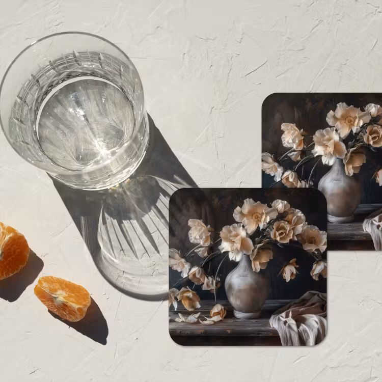Bloemen - Vaas - Kunst - Stilleven onderzetter kurk middel -sfeer4