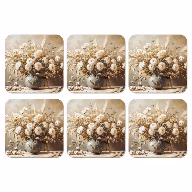 Bloemen - Vaas - Stilleven - Beige onderzetter kurk middel -3d