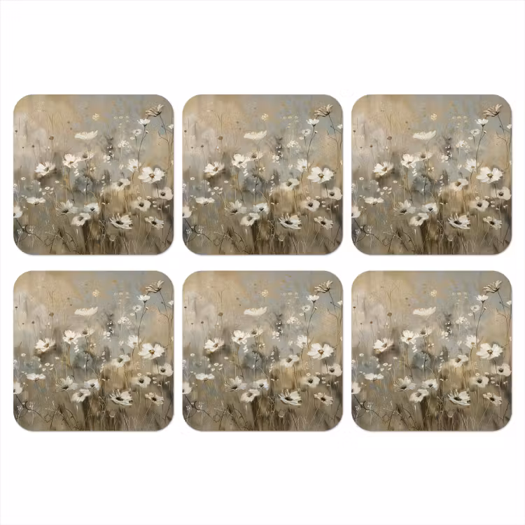 Bloemen - Wit - Natuur - Grijs - Modern onderzetter kurk middel -3d