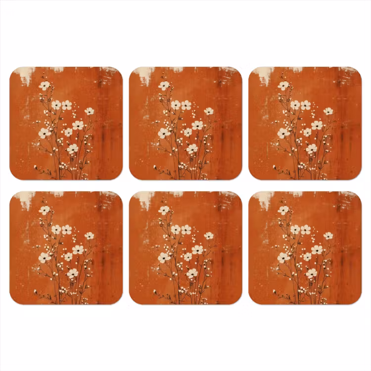Bloemen - Wit - Subtiel - Roestkleur onderzetter kurk middel -3d