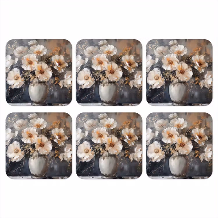 Bloemen - Wit - Vaas - Modern onderzetter kurk middel -3d
