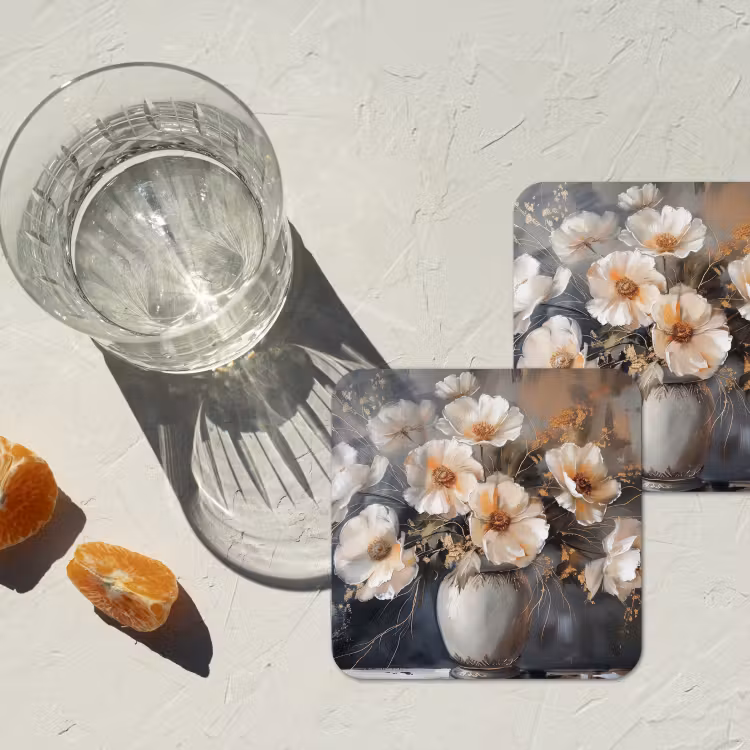 Bloemen - Wit - Vaas - Modern onderzetter kurk middel -sfeer4