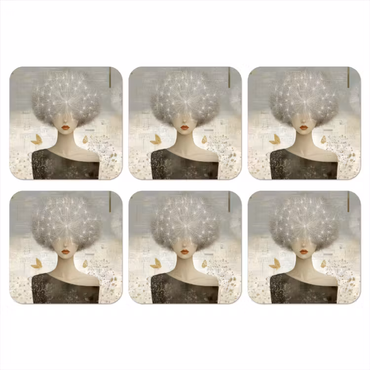 Pluis - Vrouw - Beige onderzetter kurk middel -3d