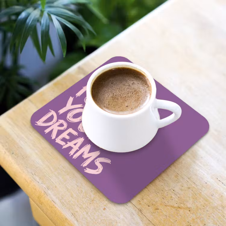 Follow your dreams - Paars - Penseeltextuur onderzetter kurk middel -sfeer5