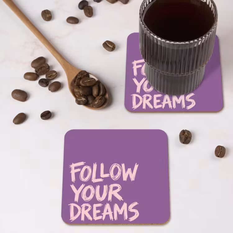 Follow your dreams - Paars - Penseeltextuur onderzetter kurk middel -sfeer2