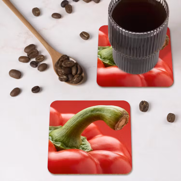 Coaster - Food - Bell Pepper - Red - Eten - Paprika - Rood onderzetter kurk middel