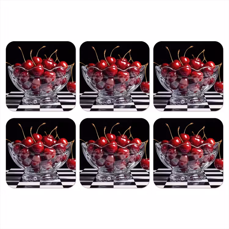 Coaster - Food - Cherries - Red - Eten - Kersen - Rood onderzetter kurk middel
