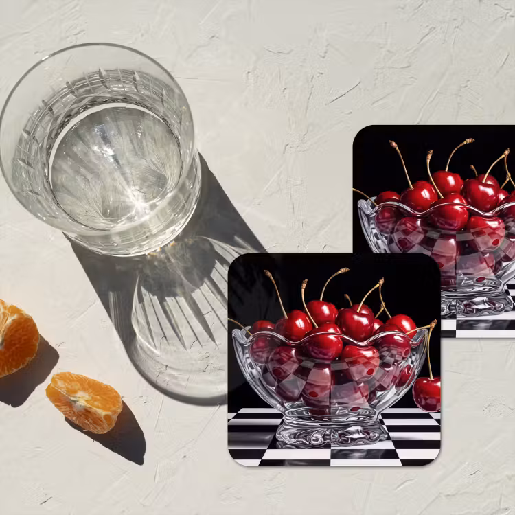 Coaster - Food - Cherries - Red - Eten - Kersen - Rood onderzetter kurk middel