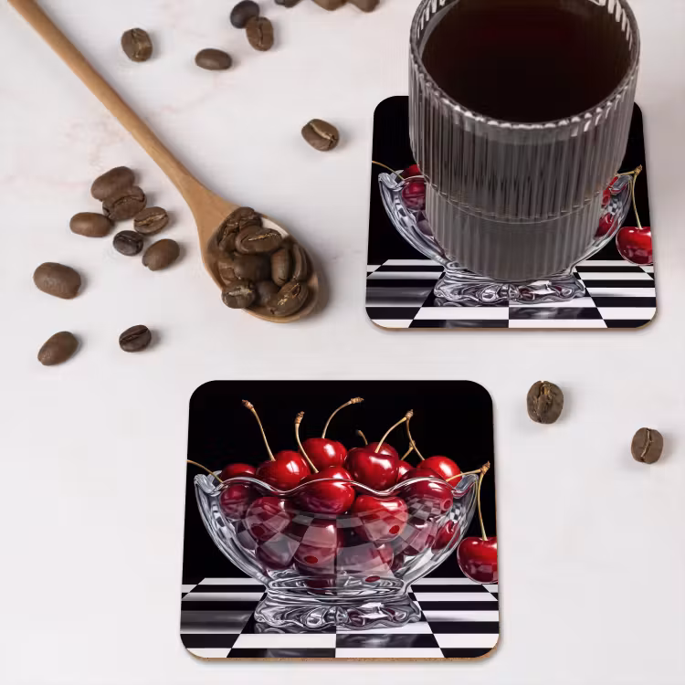 Coaster - Food - Cherries - Red - Eten - Kersen - Rood onderzetter kurk middel