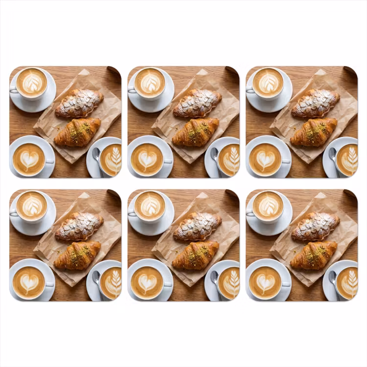Eten - Croissant - Koffie - Ontbijt - Modern onderzetter kurk middel -3d