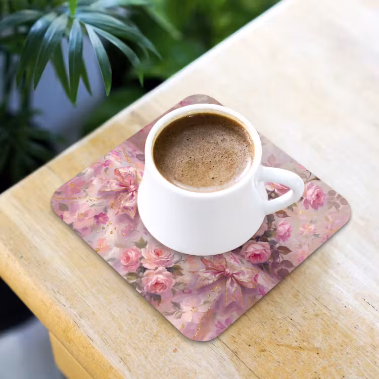 Eten - Bloemen - Stilleven - Roze - Goud onderzetter kurk middel -sfeer5