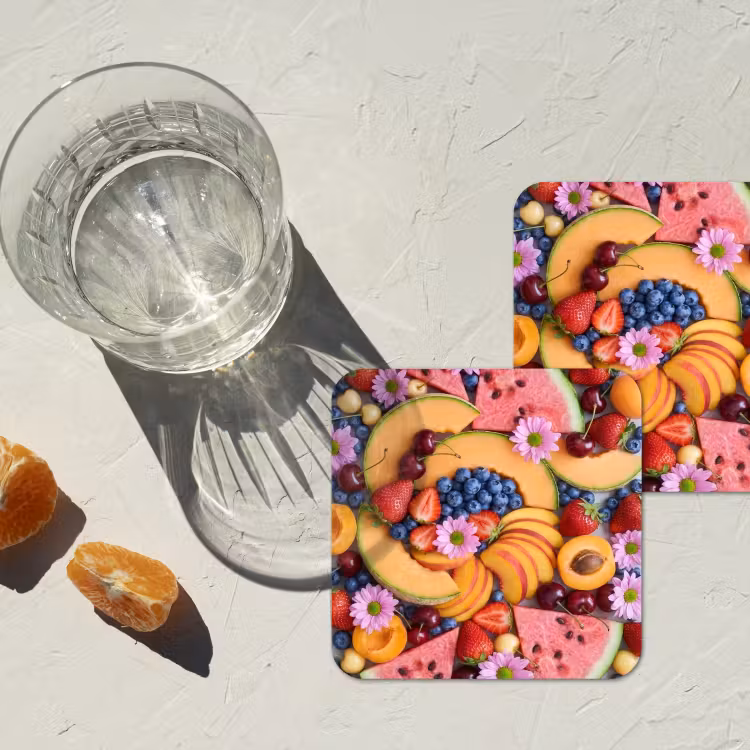 Eten - Fruit - Zomer - Kleurrijk onderzetter kurk middel -sfeer4