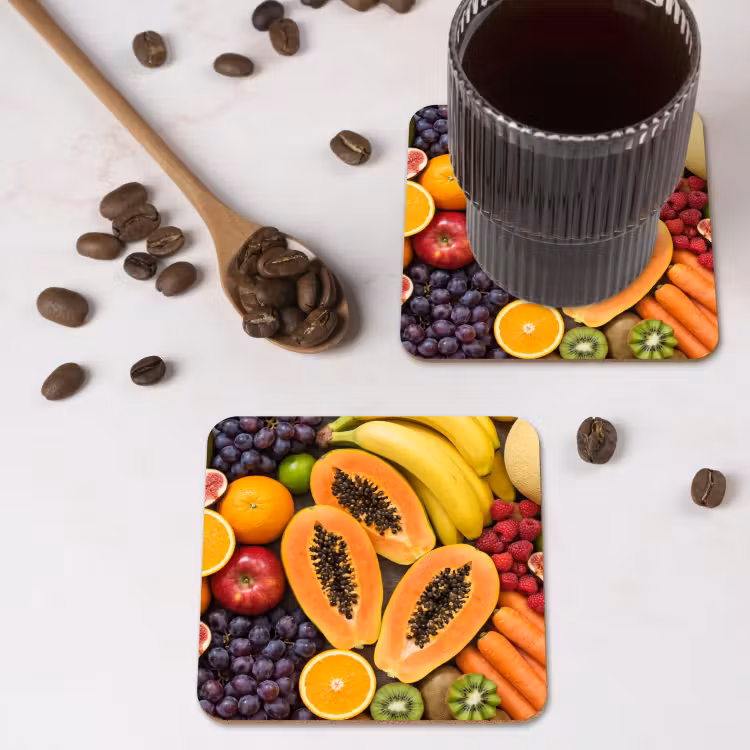 Eten - Fruit - Groenten - Vers - Kleurrijk onderzetter kurk middel -sfeer2