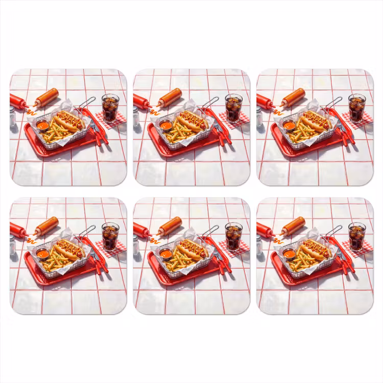 Eten - Hotdog - Fastfood - Modern - Rood onderzetter kurk middel -3d