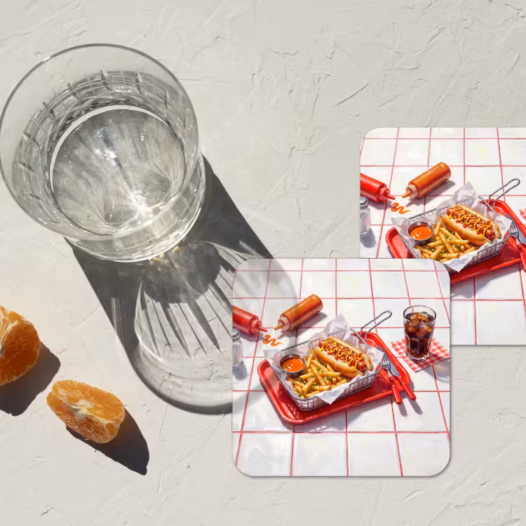 Eten - Hotdog - Fastfood - Modern - Rood onderzetter kurk middel -sfeer4