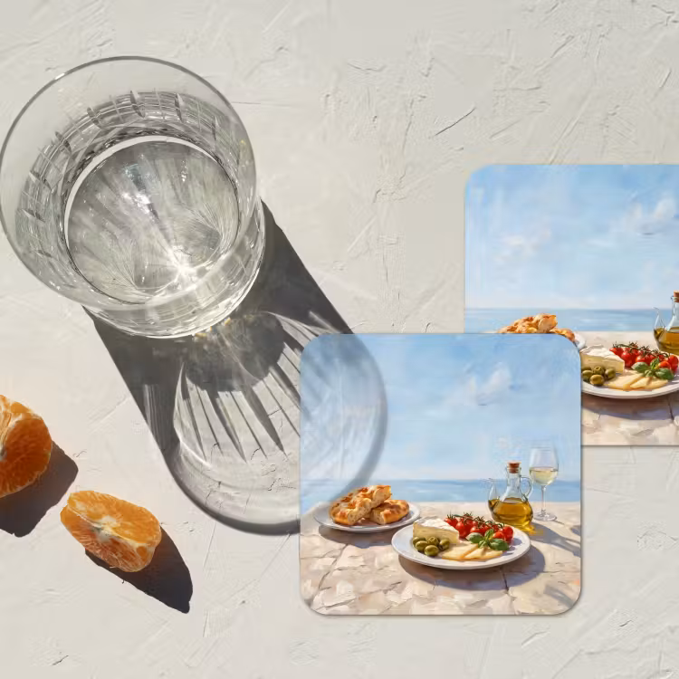Eten - Middellandse Zee - Natuur - Geschilderd onderzetter kurk middel -sfeer4