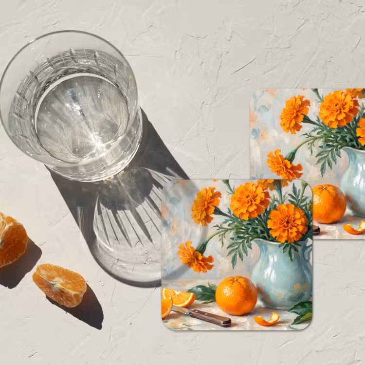 Coaster - Food - Orange - Art - Eten - Oranje - Kunst onderzetter kurk middel