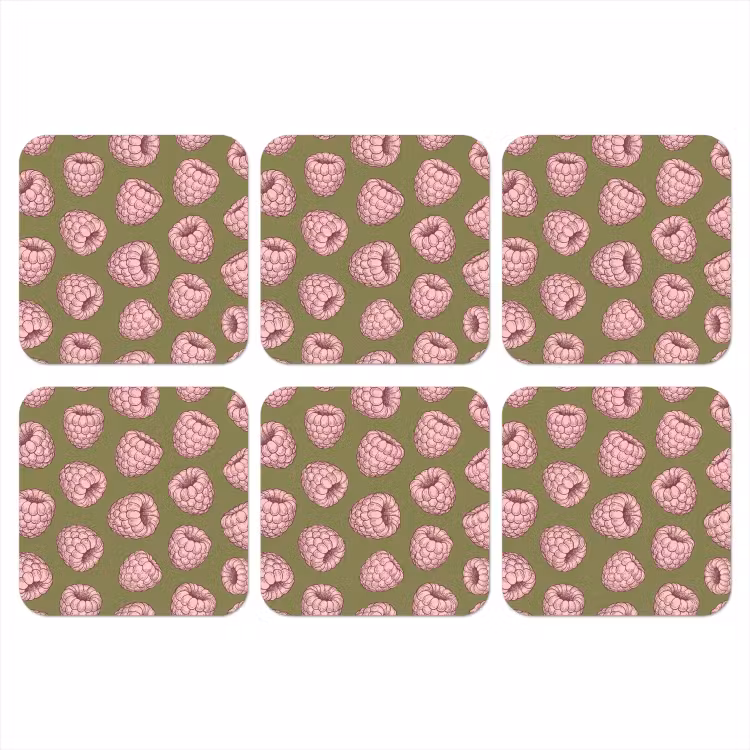 Eten - Patroon - Illustratie - Roze - Groen onderzetter kurk middel -3d