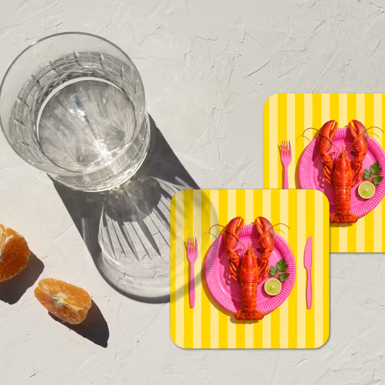 Eten - Roze - Geel - Modern - Culinaire onderzetter kurk middel -sfeer4