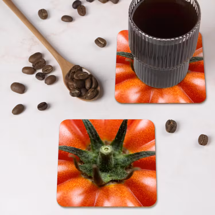 Coaster - Food - Tomato - Red - Eten - Tomaat - Rood onderzetter kurk middel