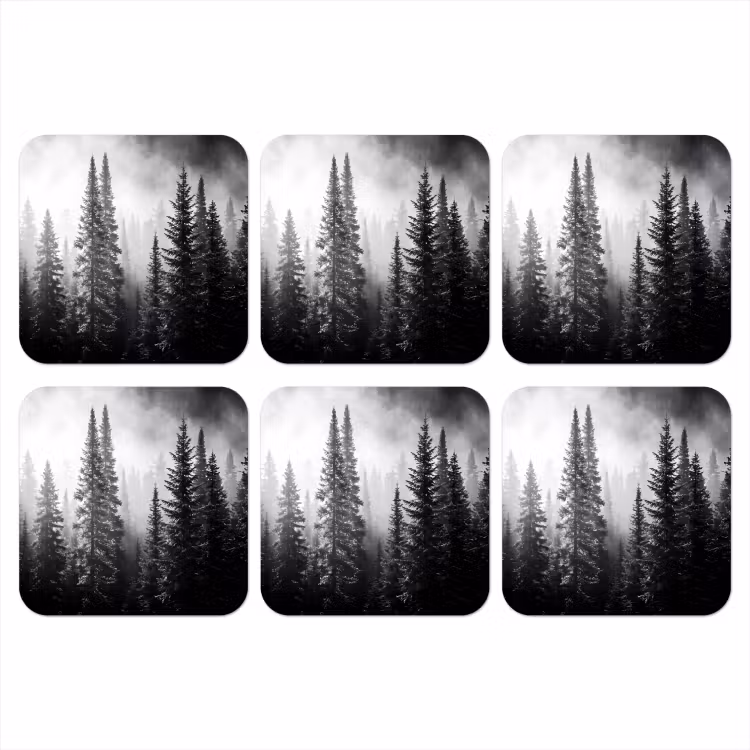 Bos - Mist - Winter - Monochroom - Natuur onderzetter kurk middel -3d
