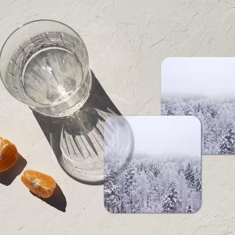 Bos - Sneeuw - Winter - Natuur - Wit onderzetter kurk middel -sfeer4