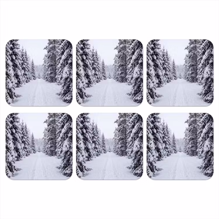 Bos - Winter - Sneeuw - Pad - Natuur onderzetter kurk middel -3d