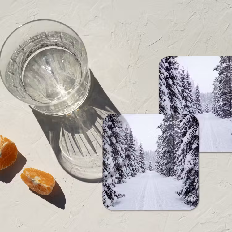 Bos - Winter - Sneeuw - Pad - Natuur onderzetter kurk middel -sfeer4