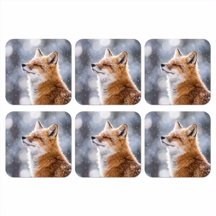 Vos - Sneeuwval - Portret - Winter - Sfeervol onderzetter kurk middel -3d