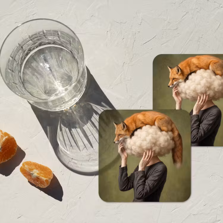 Vos - Surrealistisch - Groen onderzetter kurk middel -sfeer4