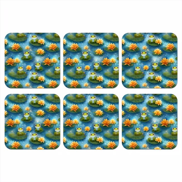 Kikker - Lelies - Groen onderzetter kurk middel 366 -3d