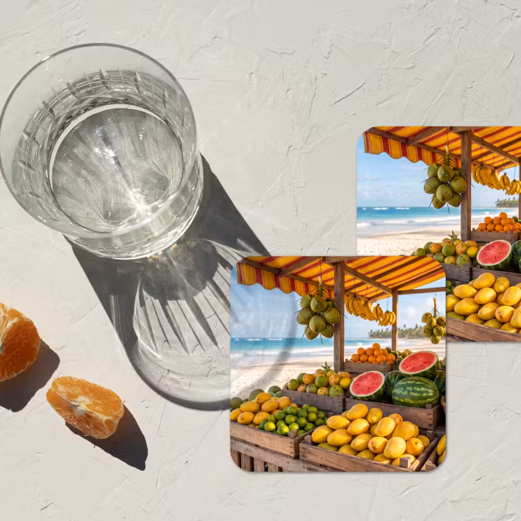 Coaster - Fruit - Beach - Tropical - Fruit - Strand - Tropisch onderzetter kurk middel