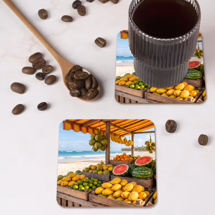 Coaster - Fruit - Beach - Tropical - Fruit - Strand - Tropisch onderzetter kurk middel