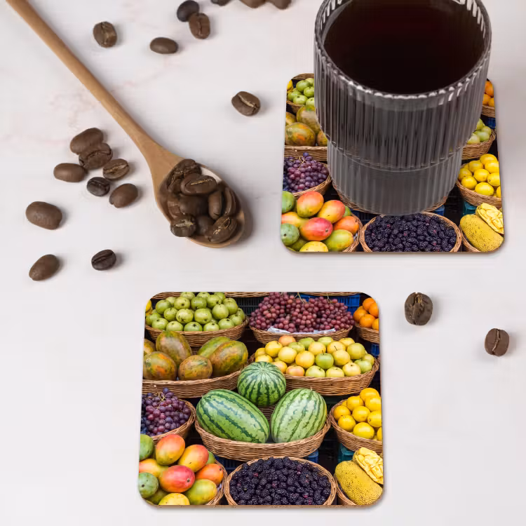 Coaster - Fruit - Market - Colorful - Fruit - Markt - Kleurrijk onderzetter kurk middel
