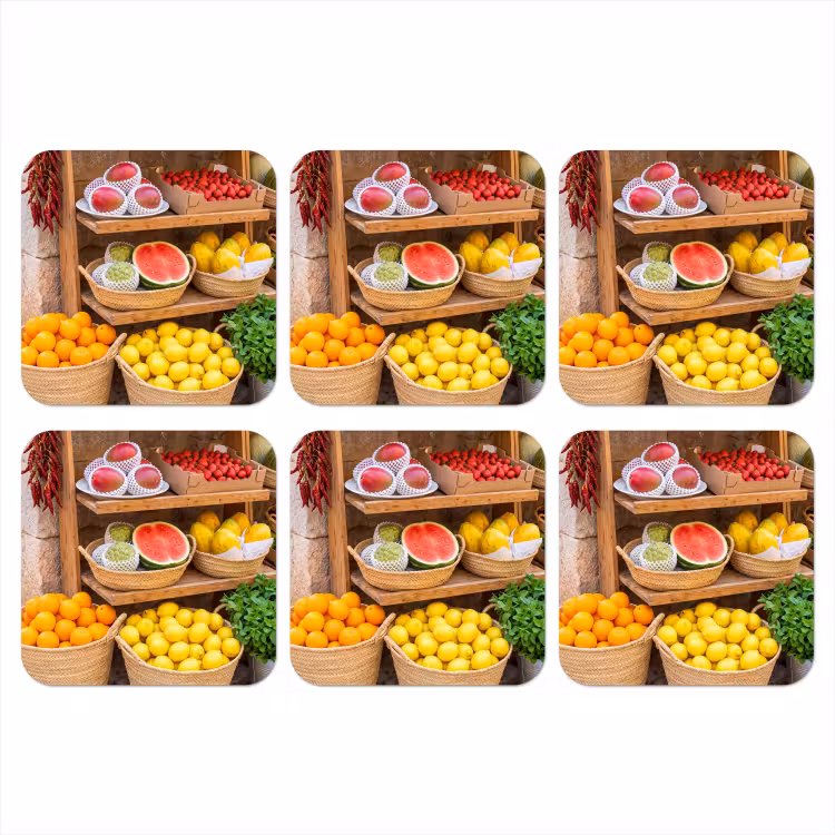Coaster - Fruit - Market - Fresh - Fruit - Markt - Vers onderzetter kurk middel