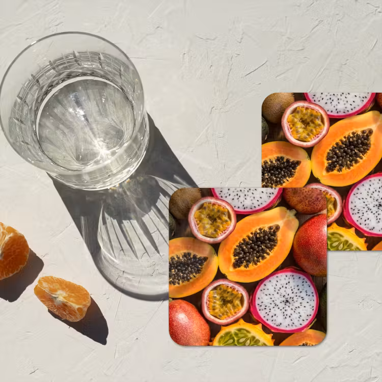 Fruit - Geopend - Tropisch - Eten - Kleurrijk onderzetter kurk middel -sfeer4